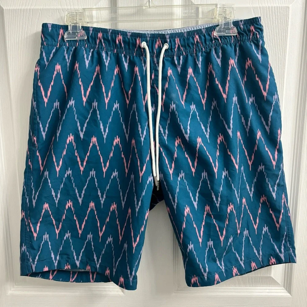 Bonobos Swim Shorts Blue Chevron Trunks Men’s Small 9” Inseam